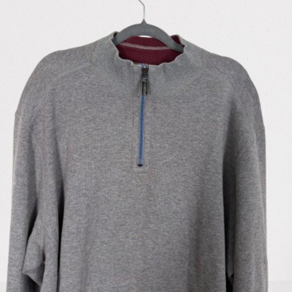Tommy Bahama Men's Reversible Gray Burgundy Quarter Zip Pullover Sweater Sz XXL